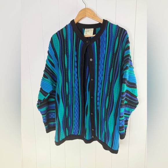 Toorallie Other - Vintage Striped Button-Front Unisex Sweater Cardigan - Blue/Teal